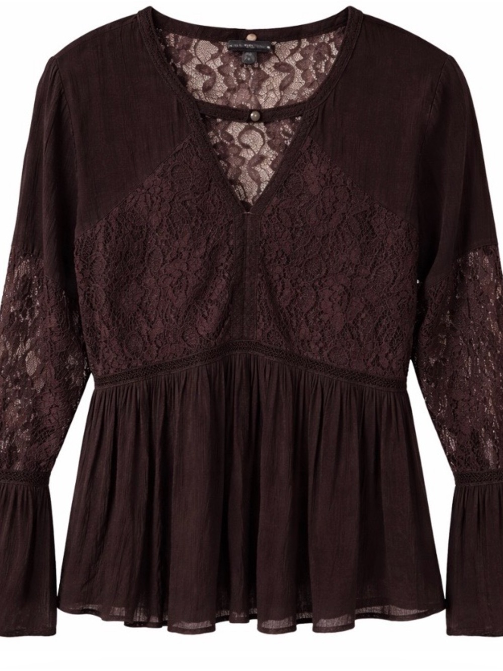 American Eagle Lace Peplum Top Sheer Bell Sleeve Brown Top Small 
Cottagecore